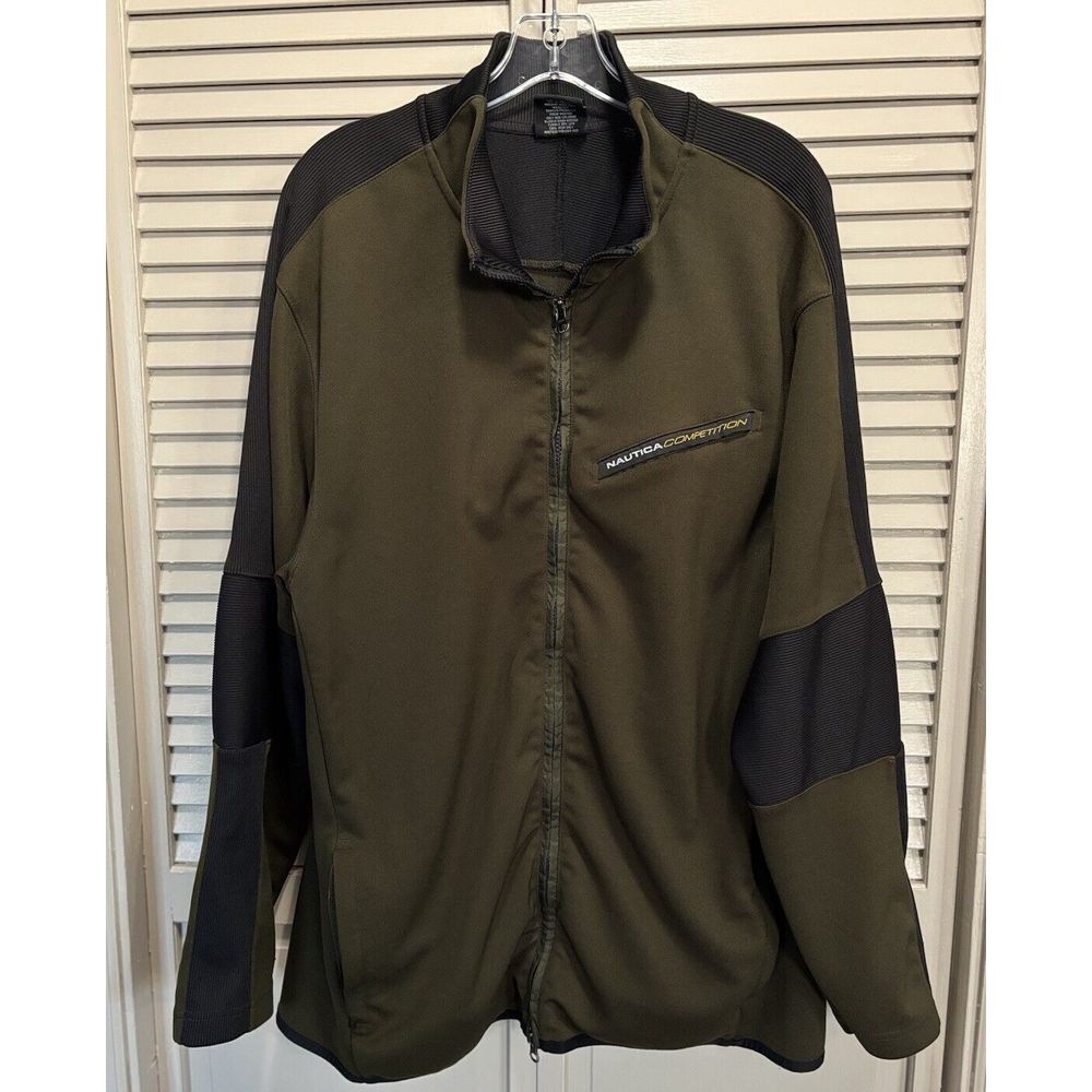 Nautica Competition Green Full Zip Athletic Long‎ Sleeve Jacket XXL Logo Pockets